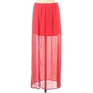 Express Deep Coral Chiffon Double Slit Swim Coverup Maxi Skirt